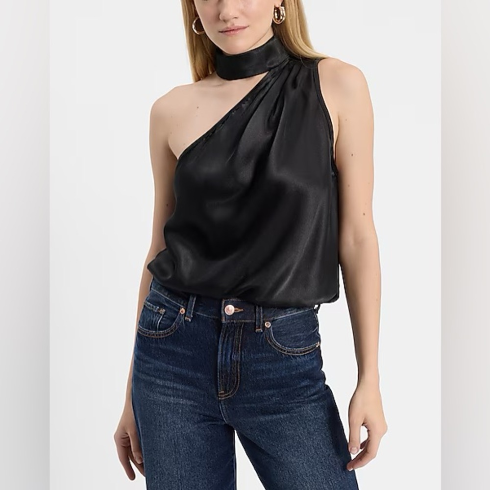 EXPRESS Satin Asymmetrical Mock Neck Tank